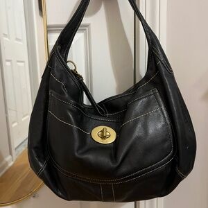 Coach Black Leather Ergo Hobo Shoulder Bag w/ Gold Turn Lock